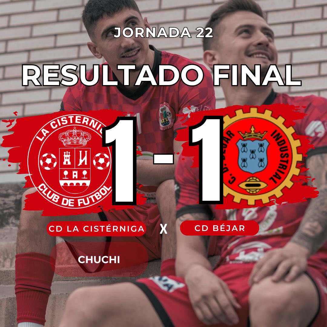 🚨 RESULTADO FINAL 🚨

🔴 CD La Cistérniga  1-1 CD Béjar 🔴

⚽️ GOL ⚽️
Chuchi