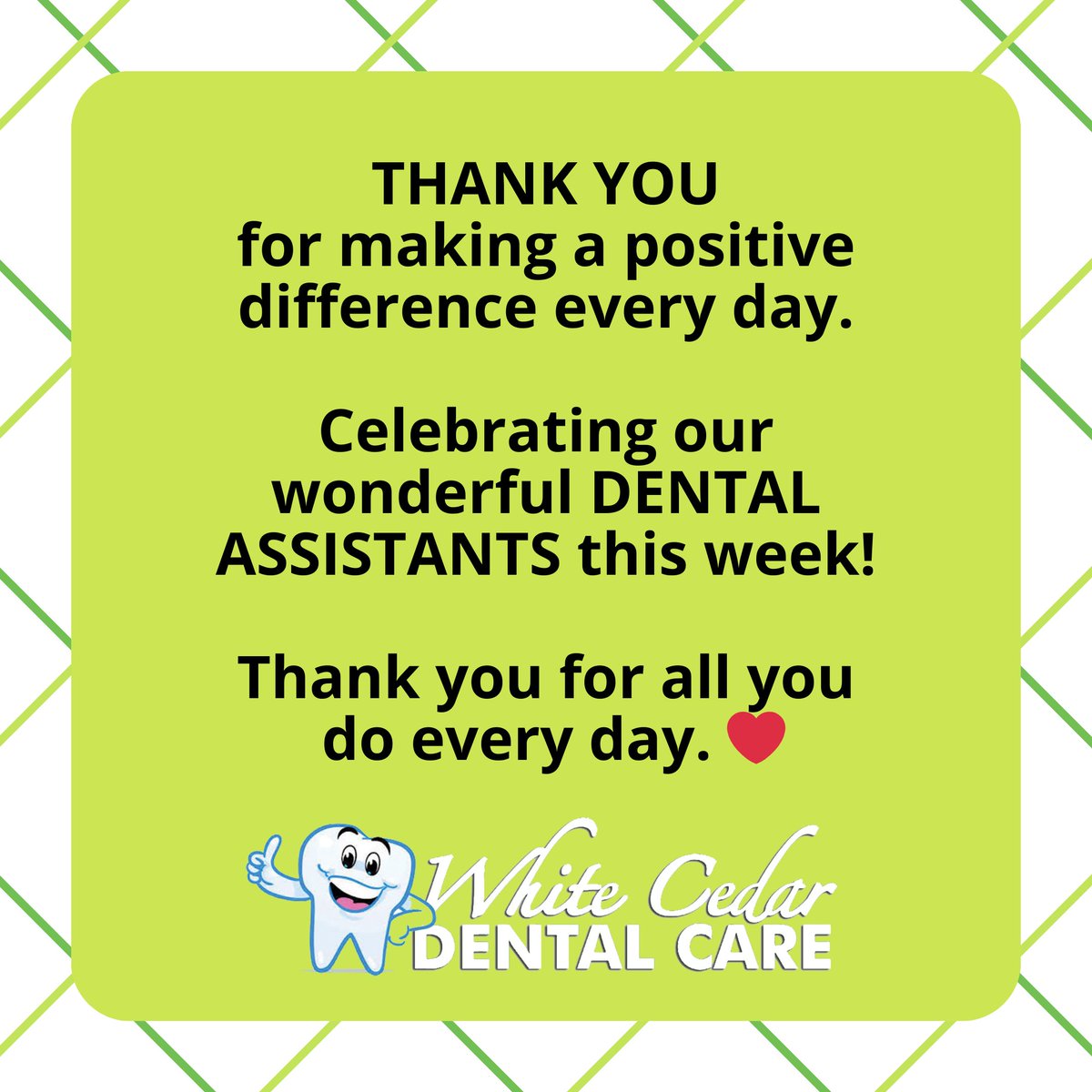 whitecedardent's tweet photo. Thank you for making a positive difference every day! 🥳 Celebrating our wonderful Dental Assistants this week! Thank you for all you do every day. ❤️🦷

☎️ (705) 737-1151
🖥 https://t.co/0cLO2rlY7G
📧 whitecedardental@gmail.com

#BarrieDentist #WhiteCedarDental #DARW2024 https://t.co/8fdW4joPDG