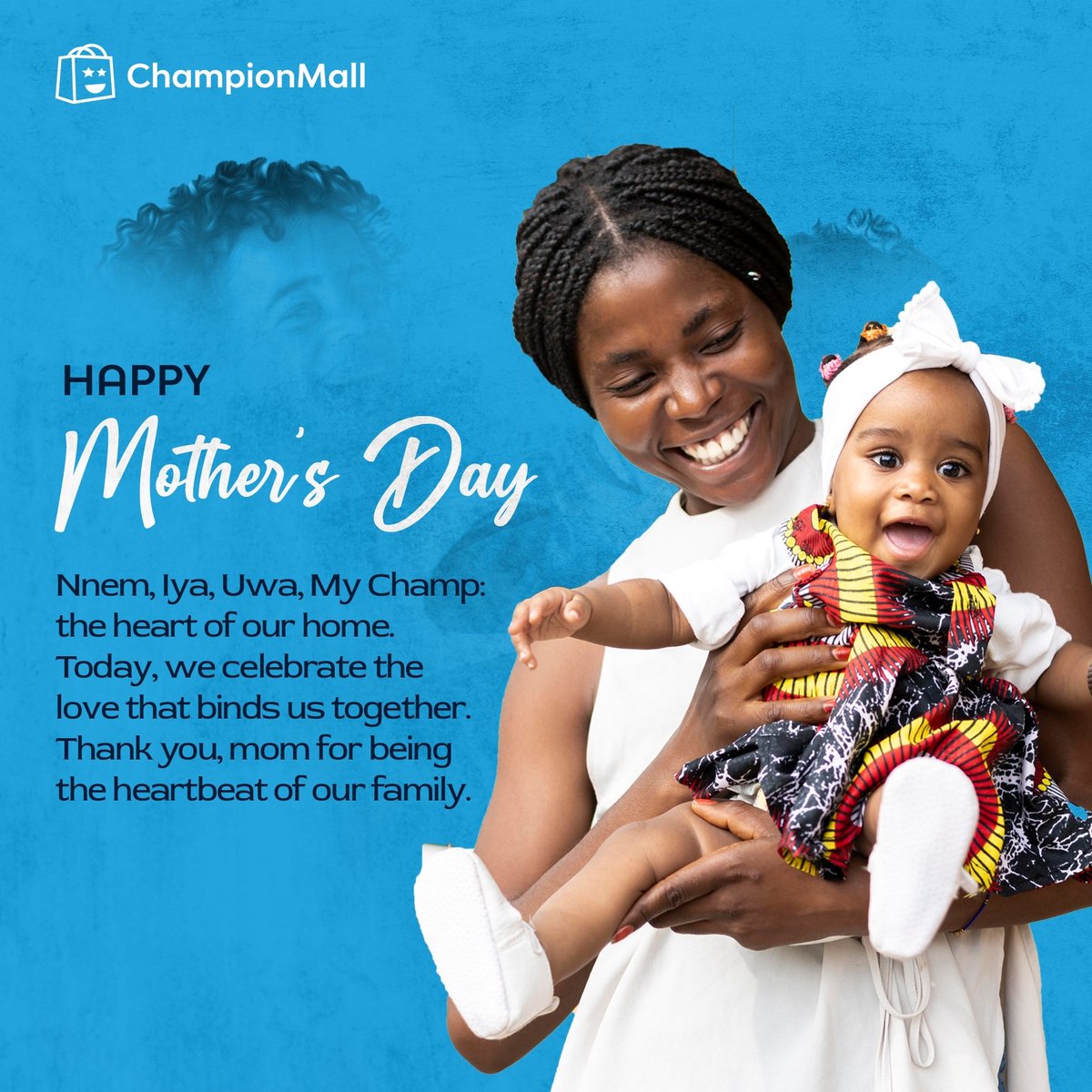ChampionMall's tweet photo. Mothers are irreplaceable gifts to us all.
Shout out to all our Super Moms
You are the real Champs 🏆

#mothersday2024 #champmoms #championmall https://t.co/ZUXy7HhjoT