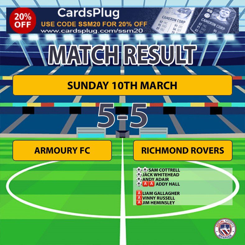 A gargantuan effort from the boys today, as we came from 3-1 and 5-3 down in awful conditions to earn a point against Armoury FC. 

In 16 games this season we’ve only been defeated 5 times. It’s games like this that show our vast improvement.