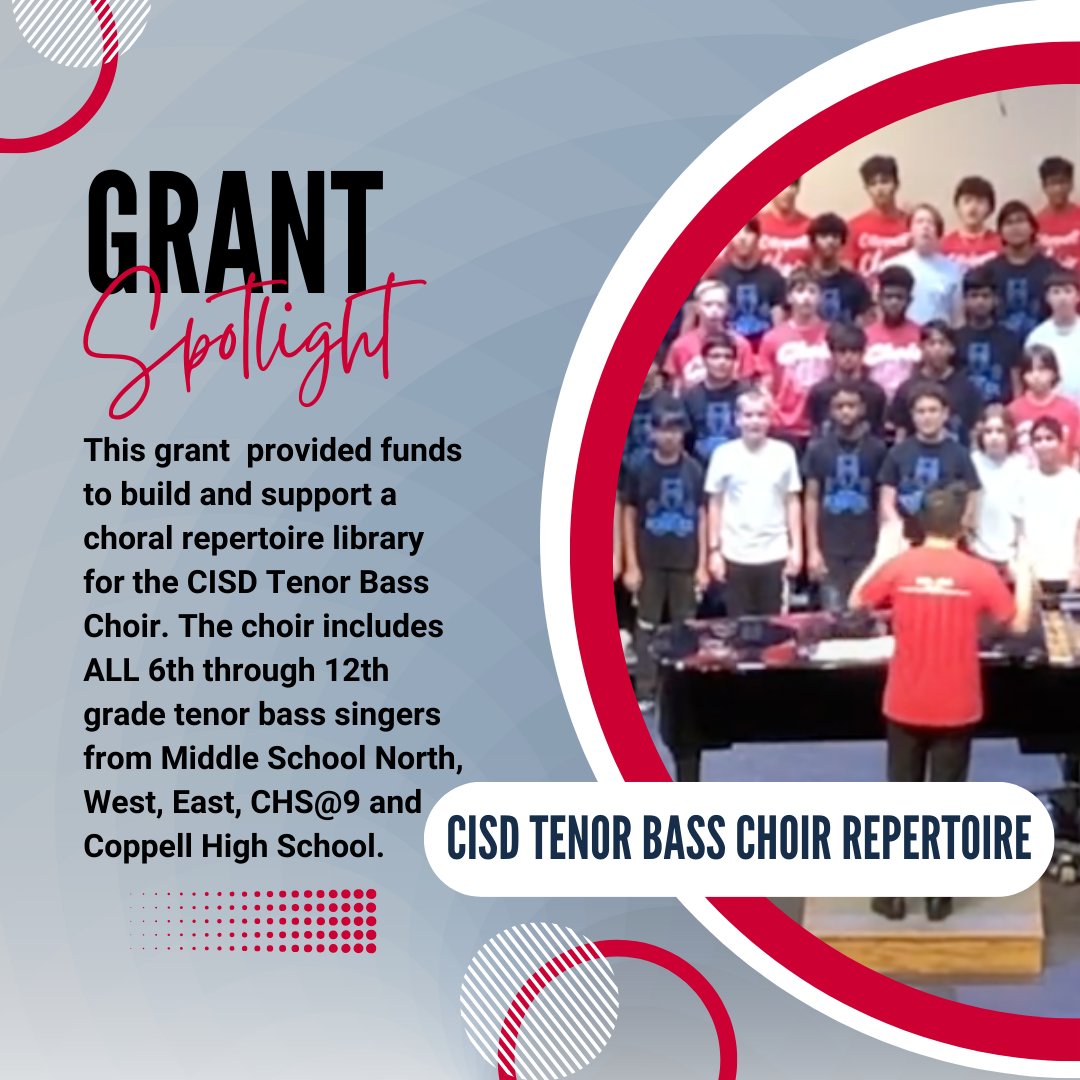 Spotlight Sunday: Grant's in Action Your generosity has enabled us to witness the magic of over 200 singers from six CISD campuses, spanning 6th-12th grade, coming together for an unforgettable concert on January 30th, 2024. concert link below: youtube.com/watch?v=0BdWDe…