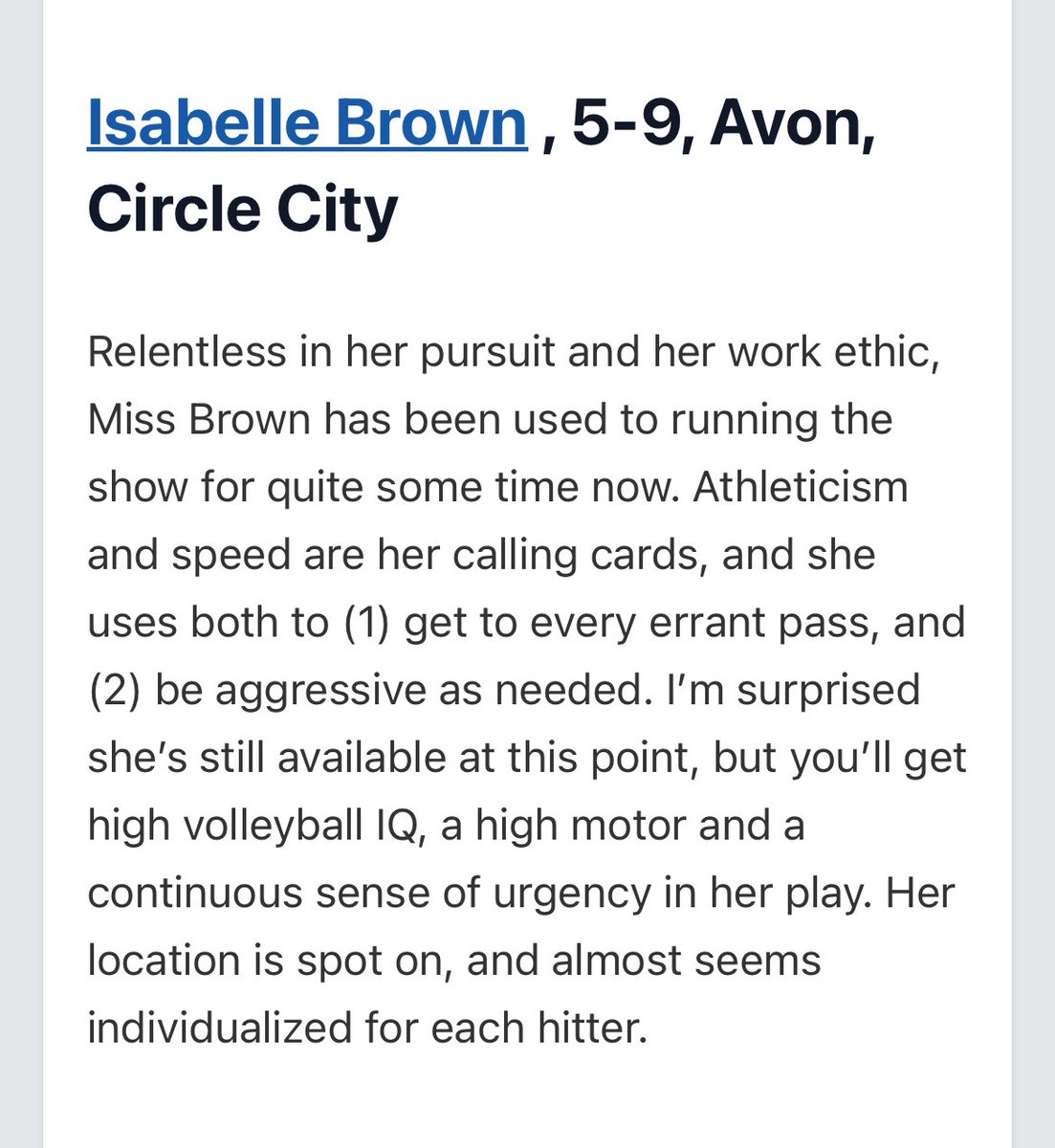 An incredible athlete - we love this write up on 18Blacks setter <a href="/bellebrown_06/">Belle</a> #ClassOf2025