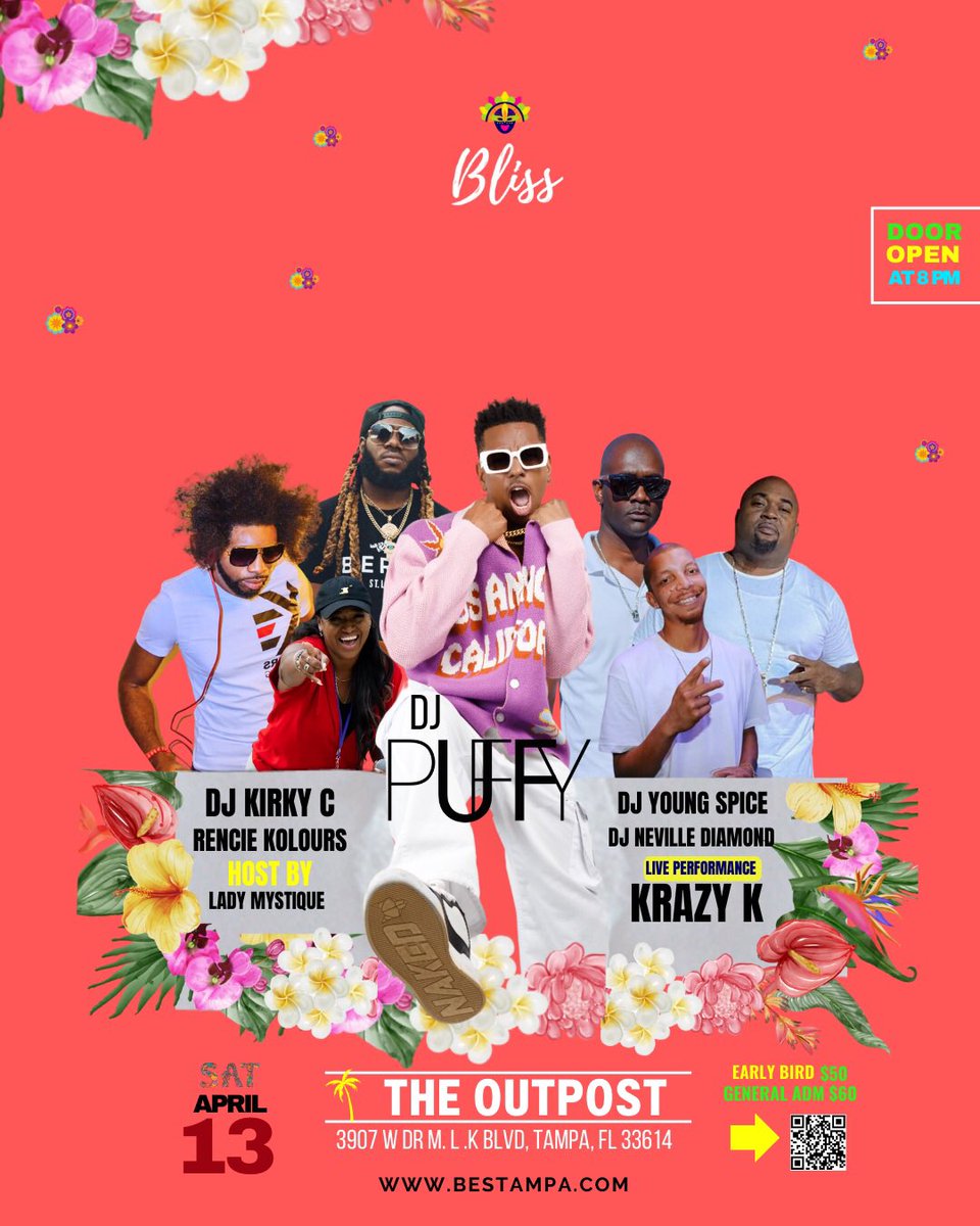 KOLOURSEverlas's tweet photo. JOIN US APRIL 13 AT THE OUTPOST IN TAMPA FL FOR BLISS Featuring DJ PUFFY, DJ KIRKY C POISON DART, RENCIE KOLOURS, DJ YOUNG SPICE, DJ NEVILLE DIAMOND, LADY MYSTIQUE, and a live performance by KRAZY K.

PROMO MIX

https://t.co/1nLoySq8Og https://t.co/Vng0gJdAsJ