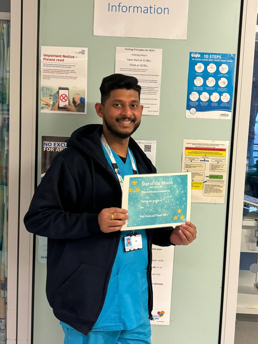 Here he is our February ⭐️ of the month. Our lovely Agin, an absolute asset to the team and always rocks the HCA in charge role 😀 @MiriamMutize @RebsMc1 @NUHSurgery