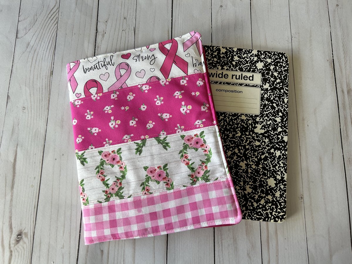 Pink Ribbon Patchwork Composition Notebook Cover, Breast Cancer Awareness Notebook Cover tuppu.net/aaaf489a #craftbizparty #craftshout #PatchworkBookCover