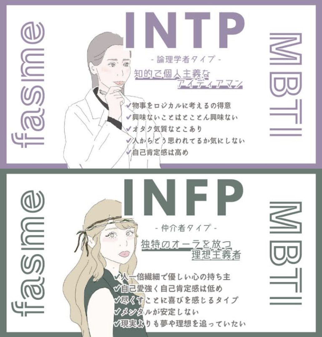rame_sister's tweet photo. 【１】だったあなたは…
『INTP 論理学者』タイプです。

INTPの有名人は、松本潤、アインシュタイン、ひろゆき、はじめしゃちょーです！

【２】だったあなたは…
『INFP 仲介者』タイプです。

INFPの有名人は、有村架純、椎名林檎、太宰治、ジョニーデップです！

１.２だった人はいいね♥️下さい↓ https://t.co/ky4j2aQECT