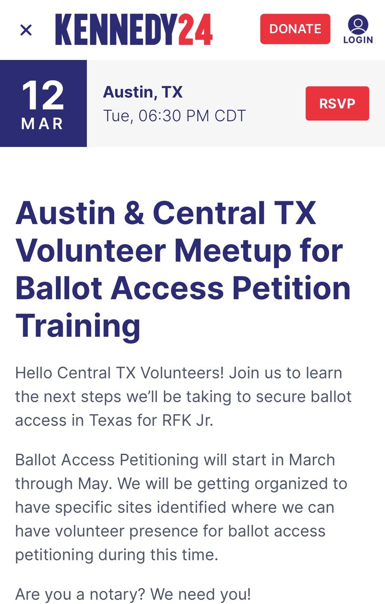 Can’t wait to attend to get a start on ballot petitioning for Texas!
#Kennedy2024 #kennedyistheremedy #wethepeople #draintheswamp #purplenation #healthedivide