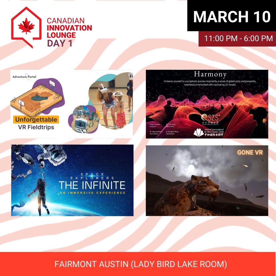 Join us for Day 1 at the #CanadianInnovationLounge! Immerse yourself in the cutting-edge #XR experiences crafted by Canadian creative tech companies. Don't miss out on the chance to explore our curated lineup that rotates daily. See you there!