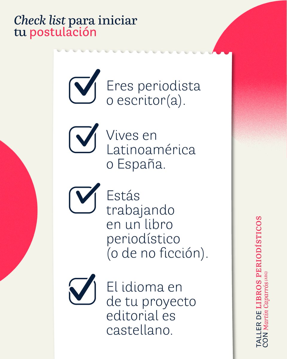 Si marcaste todas las casillas al leer esta publicación: ¡eres el candidato(a) que estamos buscando! 📚 🧐En esta novena edición buscamos seguir acompañando e impulsando la excelencia del periodismo narrativo en nuestros países. Postúlate aquí 👉🏾bit.ly/3V3A9KF