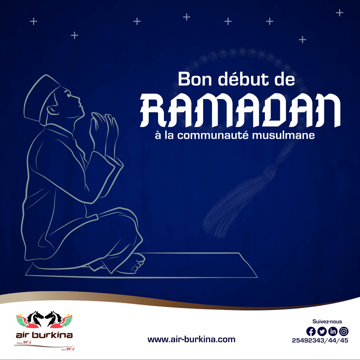 #AirBurkina souhaite un bon début de 𝐑𝐚𝐦𝐚𝐝𝐚𝐧 à la communauté musulmane.
