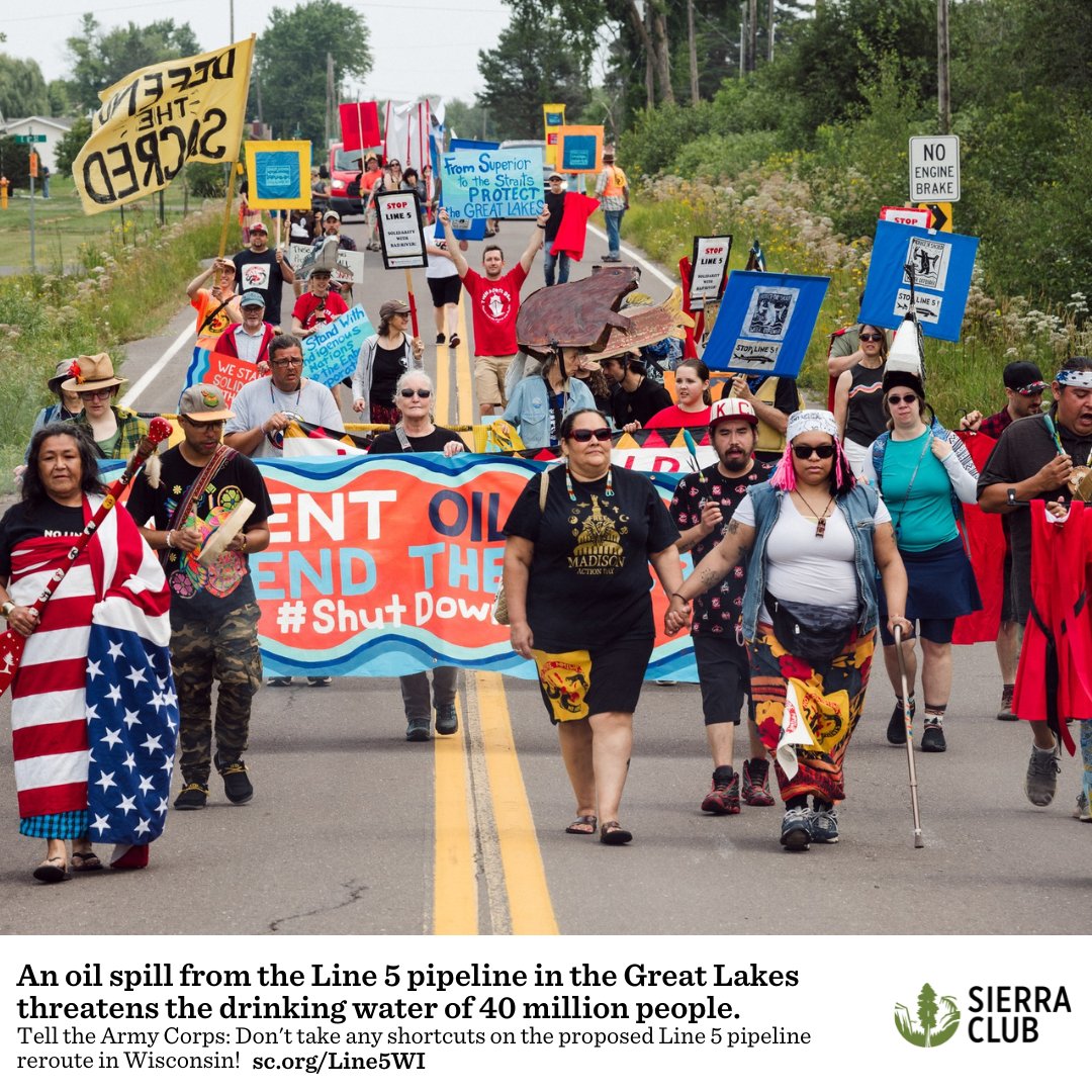 Enbridge's Line 5 oil pipeline:
🚩is trespassing through the Bad River Band's sovereign land
🚩is over 70 years old and deteriorating
🚩threatens the Great Lakes and over 400 rivers, streams, and wetlands

The red flags are there, time to #ShutDownLine5
sc.org/Line5WI