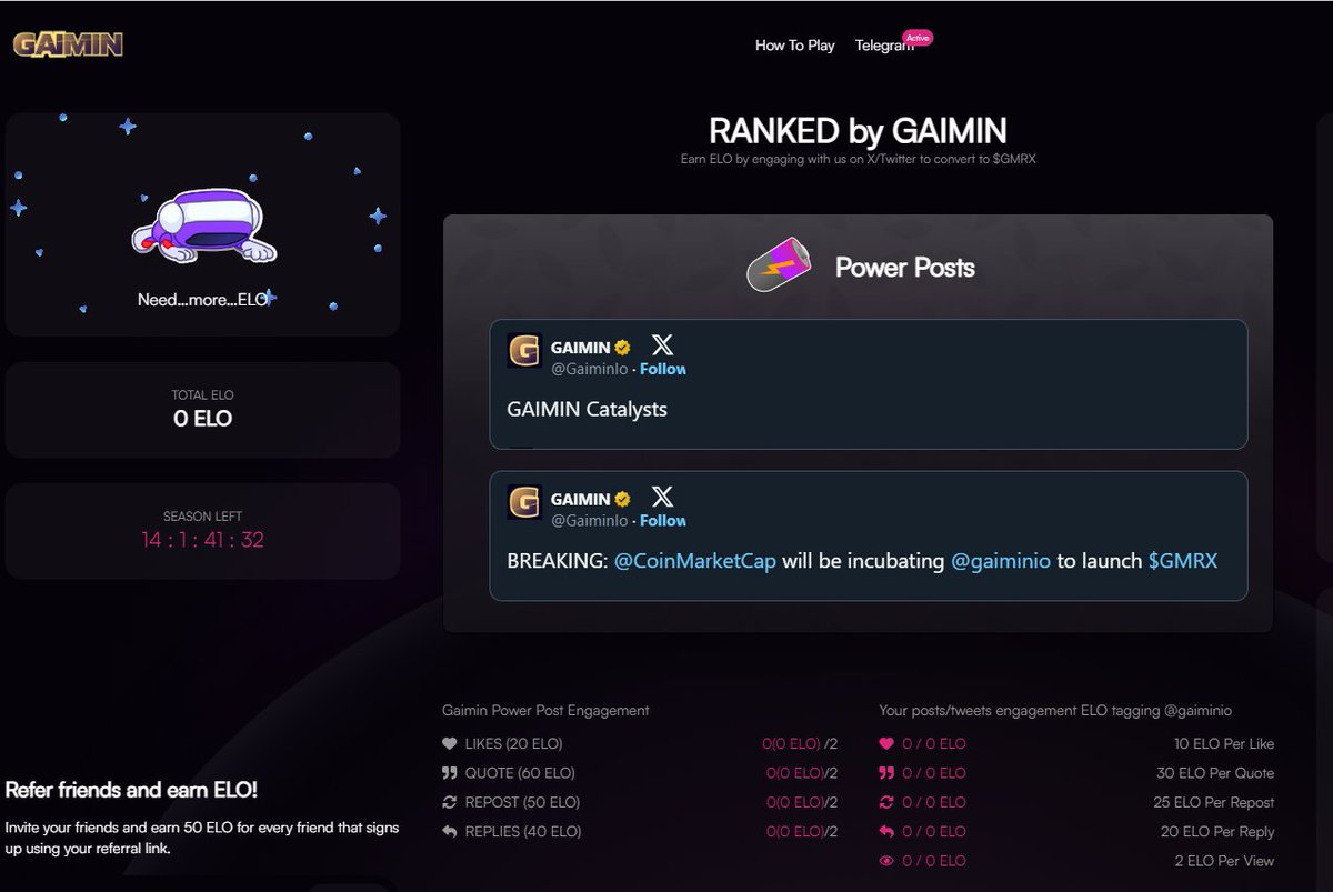 $BLOCK by <a href="/GetBlockGames/">BlockGames</a> is def the most farmed project.

But did you know about $GMRX by <a href="/gaiminio/">GAIMIN</a>

Use my affiliate link to help me ;)

ranked.gaimin.io/?referral=3144…