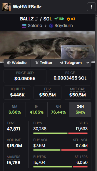 WolfWifBallz's tweet photo. $BALLZ $50M Market Cap in 16 hours since launch https://t.co/s0Wev49I5I