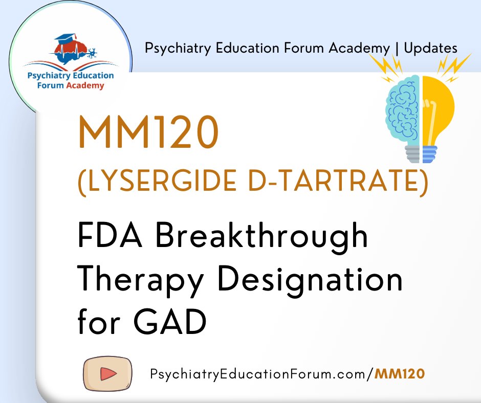Forum_Psych's tweet image. MM120 Receives FDA Breakthrough Therapy Designation for Generalized Anxiety Disorder: A Beacon of Hope.

Watch discussion: psychiatryeducationforum.com/mm120/

#mm120 #anxietytreatment #psychtwitter #MedTwitter #psychiatrist #MentalHealthAwareness