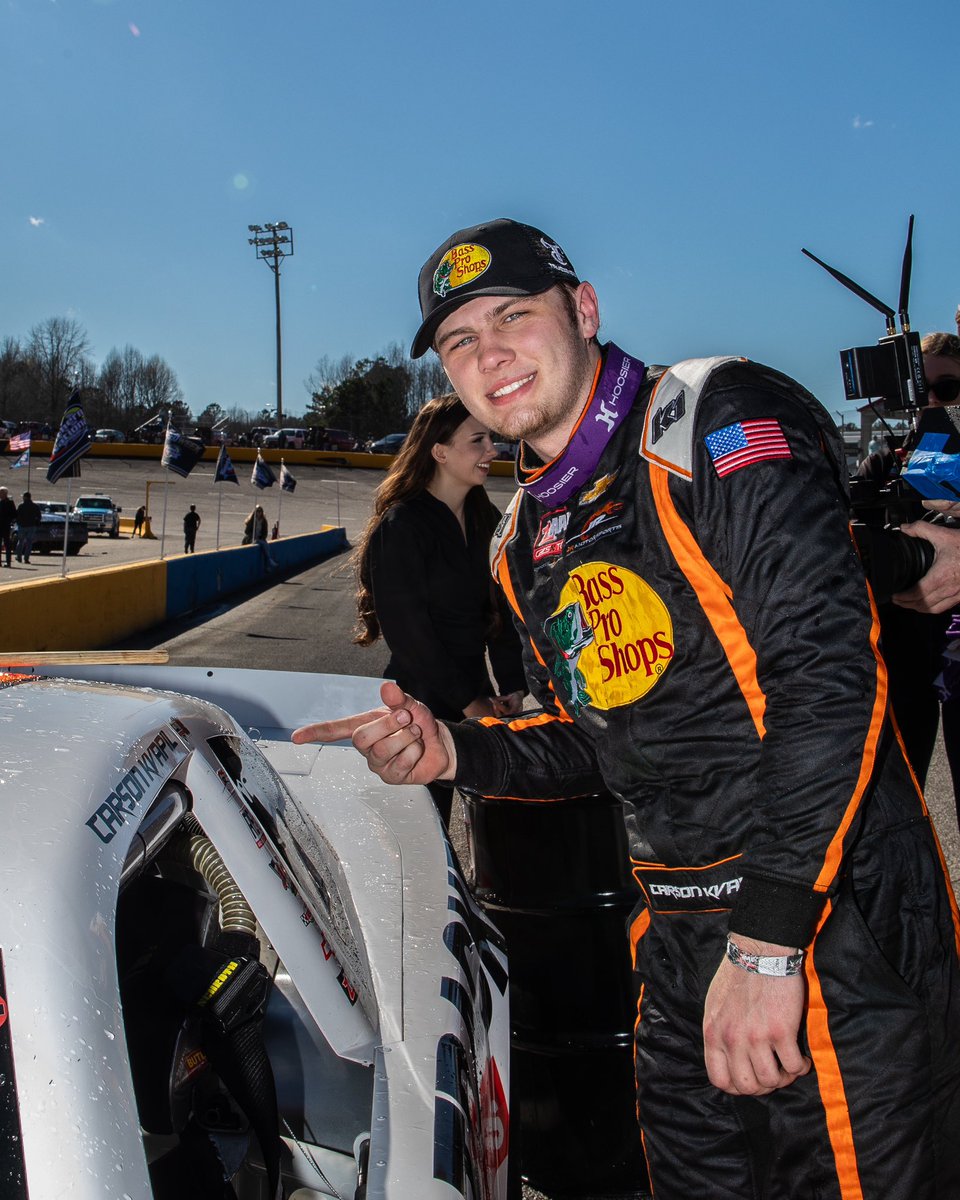 Picking up right where he left off 🍾 @Carson_Kvapil WINS the KevinSaysYes.com 125 at @SNM_Park! @zmaxraceproduc1 | @SoundGearHear | @CookOut