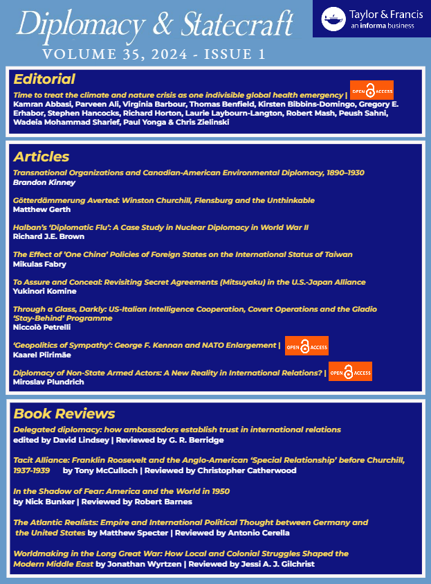 🚨NEW ISSUE OF @diplostatecraft PUBLISHED🚨
▶️How the #EnvironmentalCrisis is now a global health emergency
▶️19th & 20thC #EnvironmentalDiplomacy between 🇨🇦/🇺🇸
▶️#NuclearDiplomacy in WWII
▶️Secret Agreements in 🇯🇵/🇺🇸 Alliance
▶️And more!

🔗tandfonline.com/toc/fdps20/35/1

 #OpenAccess