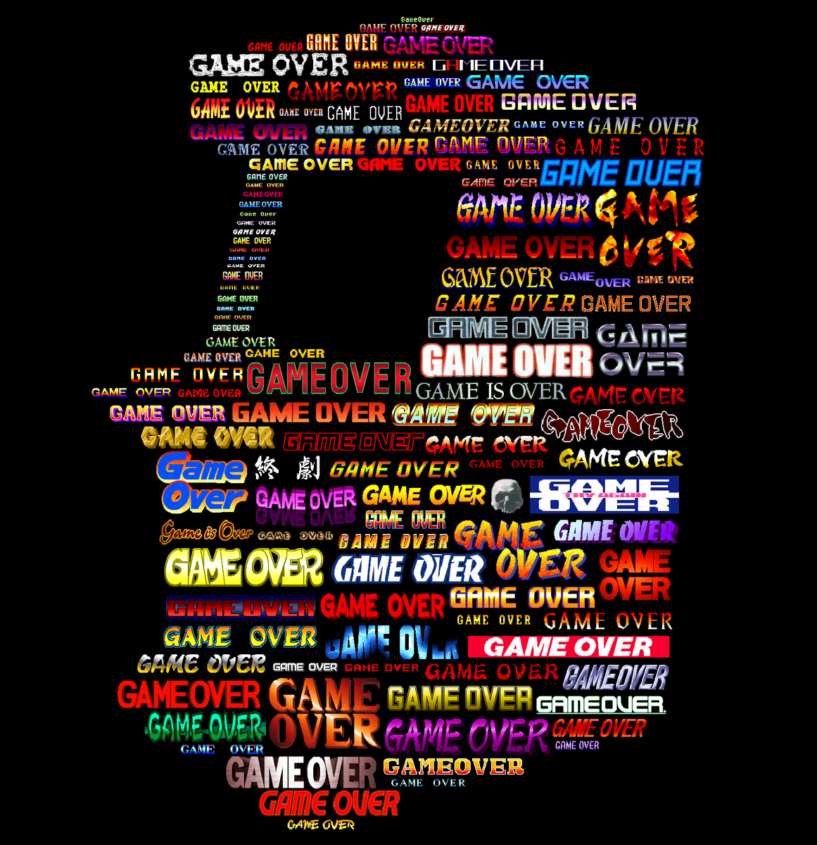 Over 120 'Game Over' logos from various fighting games...reimagined into the shape of an arcade cab (shoutout to @BigRuckONLINE for the cab idea).
