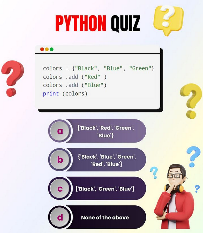 Python Question / Quiz;

What is the output of the following Python code, and why? 🤔🚀 Comment your answers below! 👇

#python #programming #developer #morioh #programmer #coding #coder #webdeveloper #webdevelopment #pythonprogramming #pythonquiz #machinelearning #datascience