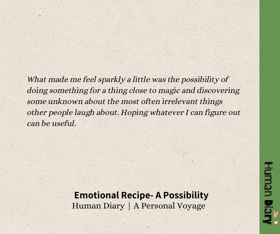 Emotional Recipe-A Possibility
bit.ly/EmotionalRecipe
.
.
.
#humandiary #emotionalrecipe #possible #possibilities #possibilitiesareendless #possibilitymindset #PossibleWithGod #WritingCommmunity #writersoftwitter #EmotionalWellbeing #emotions