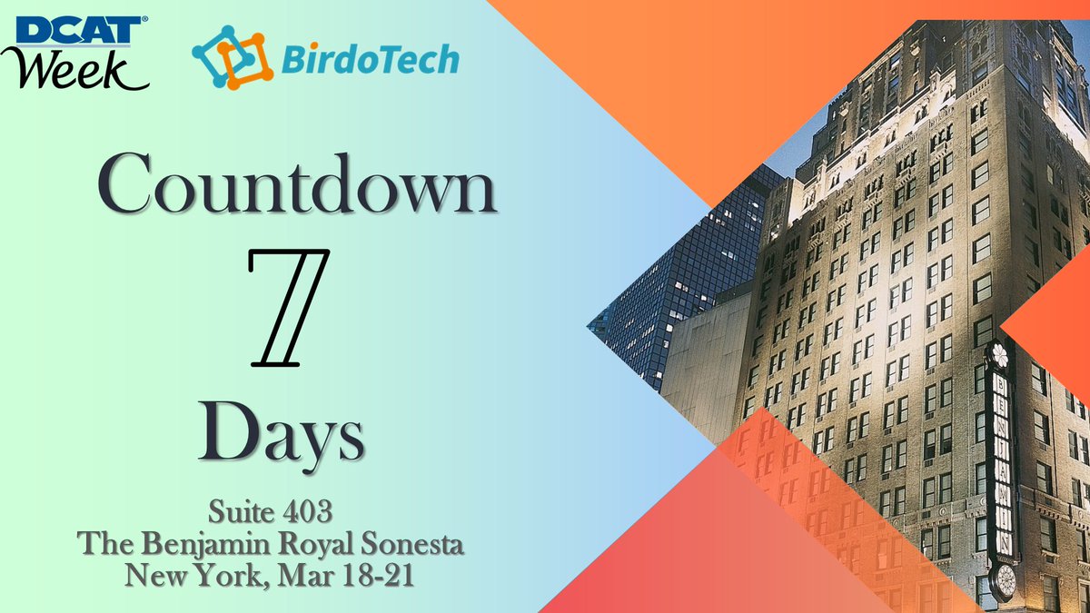 BirdoTech's tweet photo. ⏳ Only 7 days left for DCAT 2024! Don't miss the opportunity to meet our team to discuss the innovation of healthcare and pharmaceutical advancements.
Click the link and book your meeting: https://t.co/vfSP8dMM1z.
#chemistry #pharmaceuticals #drugdiscovery #biotech #innovation https://t.co/plqUOweJXN