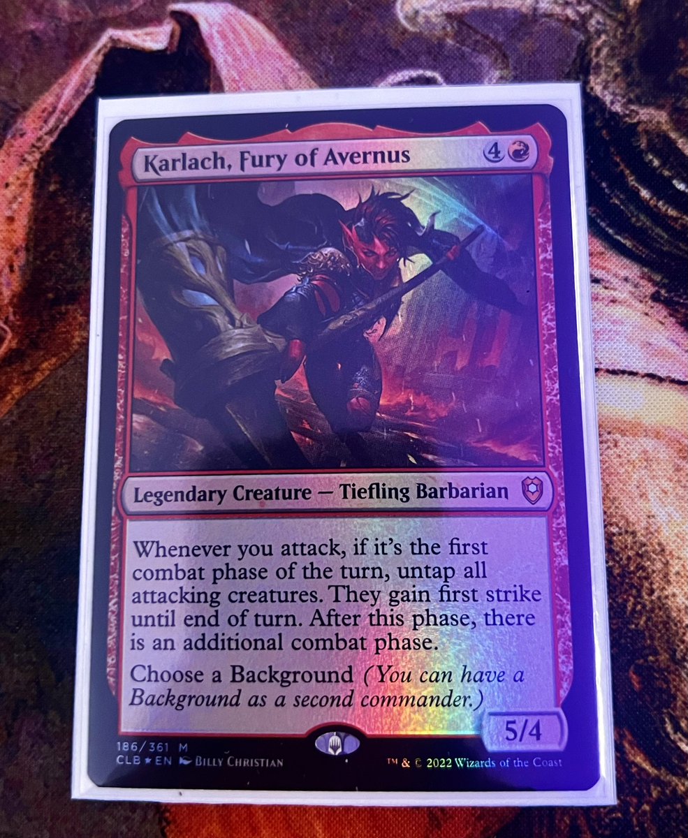 My custom sleeves for my Karlach deck arrived and honestly I don't think  anything else could have suited it better! Time to make my Halsin deck next   #mtg #BG3