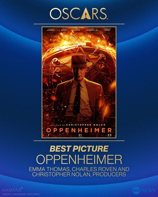 BREAKING: The Academy Award for Best Picture goes to 'Oppenheimer.'
#Oscars #Oppenheimer #hollywoodbox