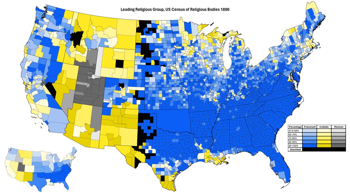 However, I believe the data is generally accurate. Thus, starting from the top: In 1890, the CRB found America to be 68% Protestant, 30.4% Catholic, 0.9% Mormon, and 0.6% Jewish. No other groupings were significant.