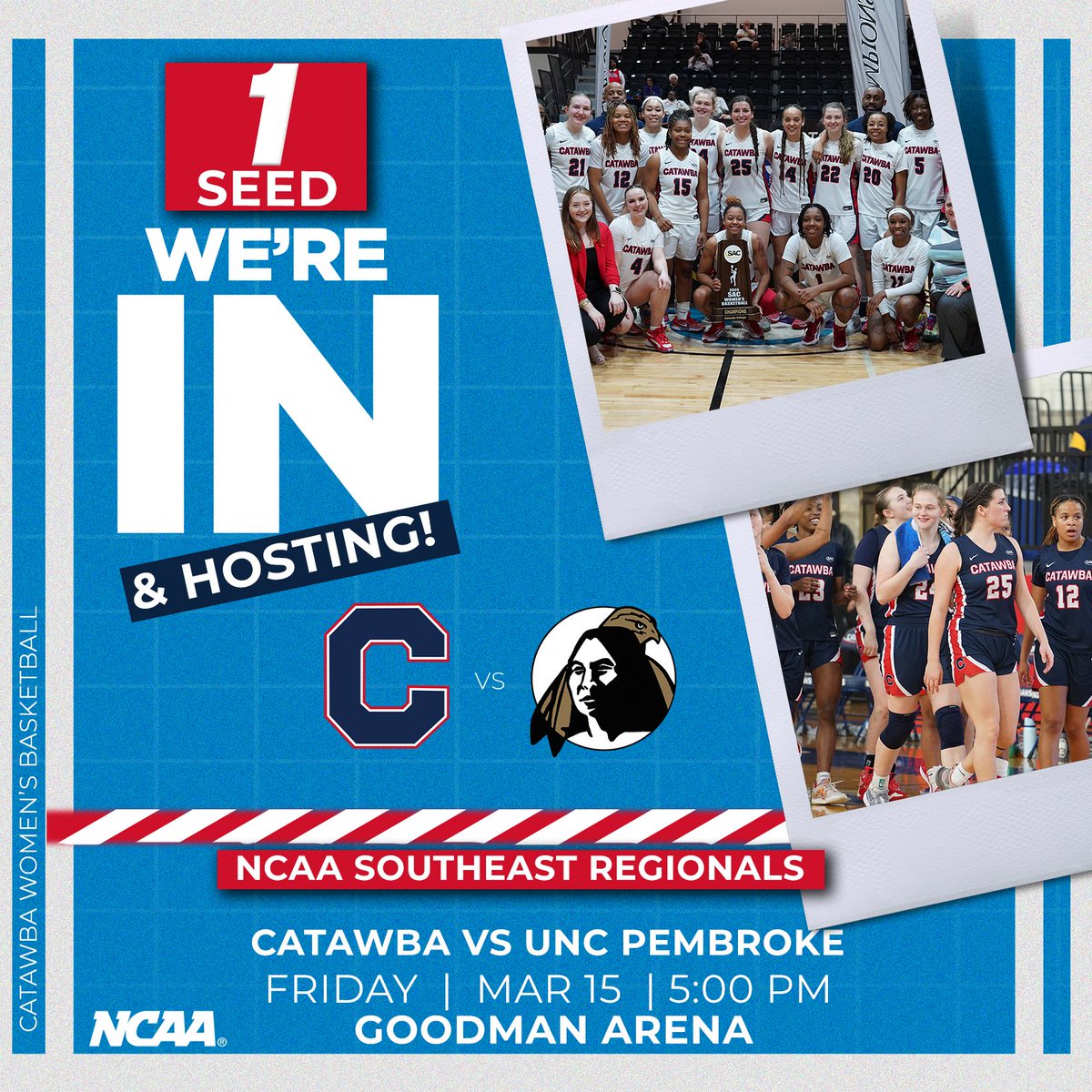 There's no place like home 😏 @catawba_wbb earns the top seed in the Southeast Regional and will defend its regional title from Goodman Arena! Release | bit.ly/3IydVJw #CatawbaCulture