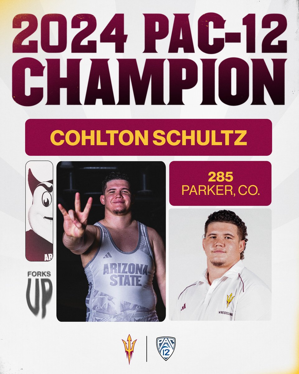 ASUWrestling's tweet photo. BAM 💥 

COHLTON SCHULTZ IS A FOUR-TIME PAC-12 CHAMPION ‼️

He pins McDermott just 1:01 into the match 🤯 https://t.co/Fys5GOEAgG