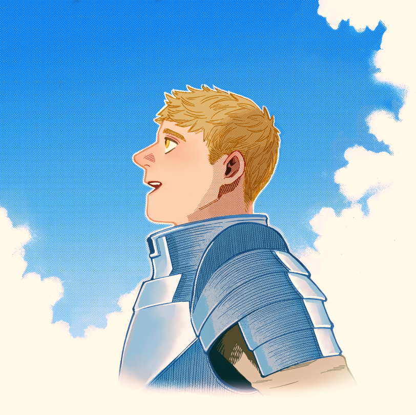 laios thorden 1boy male focus solo armor blonde hair upper body short hair  illustration images