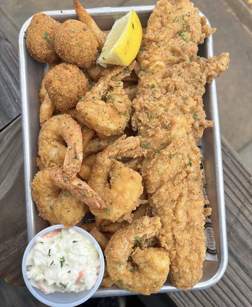 Fried Whiting and Shrimp Basket with Seasoned Fries, Hushpuppies & Coleslaw 🍤 🐟 🍟 🥔