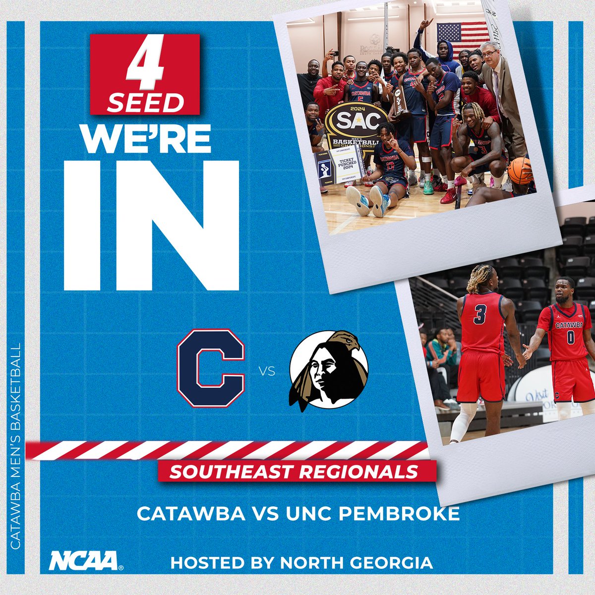 Still dancin' 🕺 @CatawbaMBB is the 4 seed in the Southeast Regional and will face UNC Pembroke at North Georgia! Release | bit.ly/3VfOYdd #OnlyUs