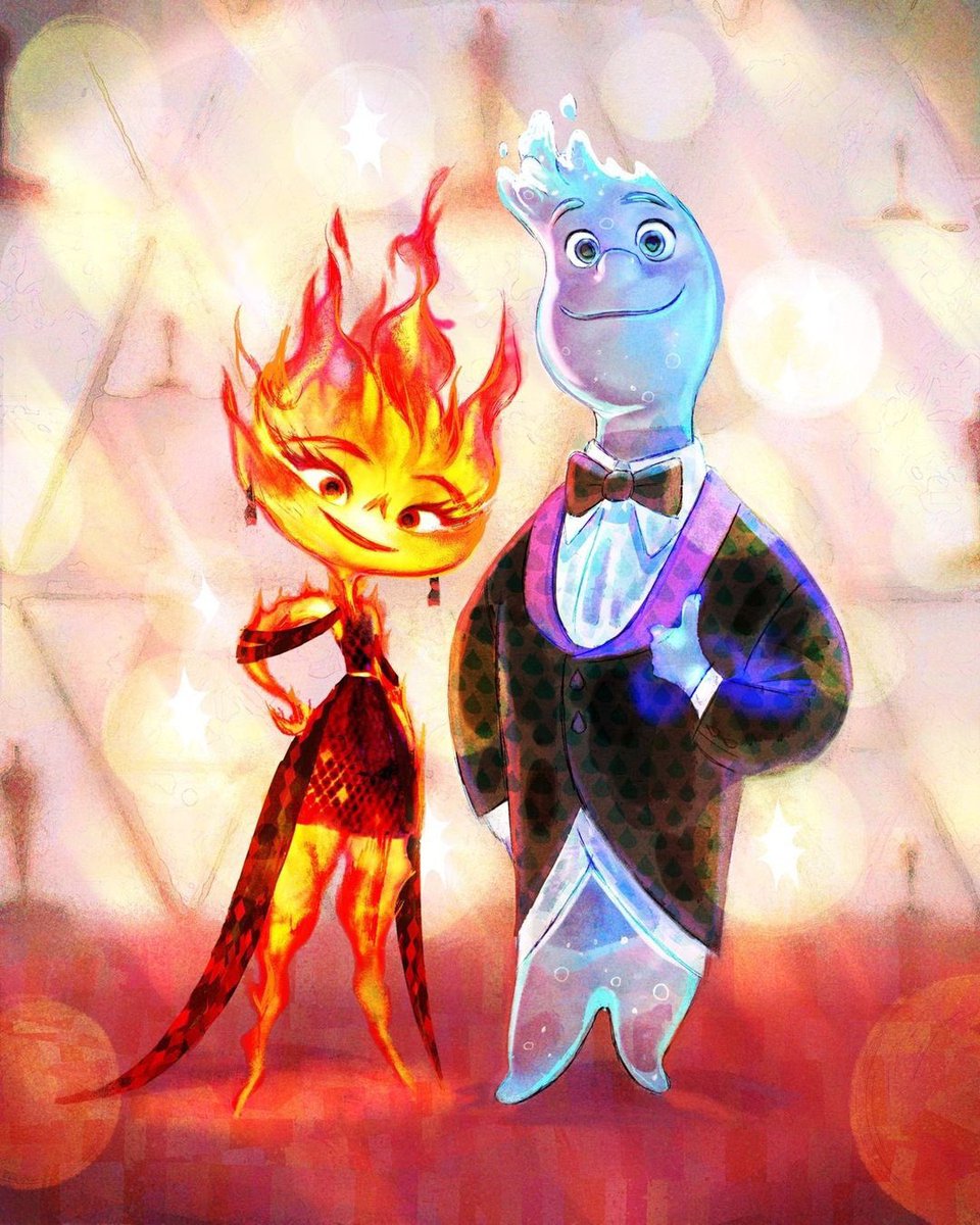 DisneyAPromos's tweet photo. Ember and Wade from ‘Elemental’ at the #Oscars red carpet 🔥💧 https://t.co/1KJy8RpwHc