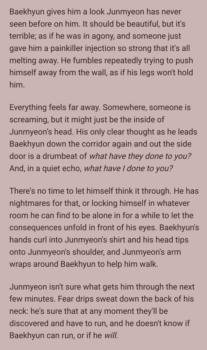 Vorvayne's tweet photo. NEW FIC!

Dismantle || Debrief 
EXO | Baekmyeon | Chapter 1/6 | 7.7k/63k | Explicit

🫀Part 1: Disguise 
🫀X-EXO clones
🫀 What have they done to Baekhyun?
🫀Junmyeon fights his shadow and loses
🫀 A collar, a cage, a belt, a rope https://t.co/77DeyWz6G9