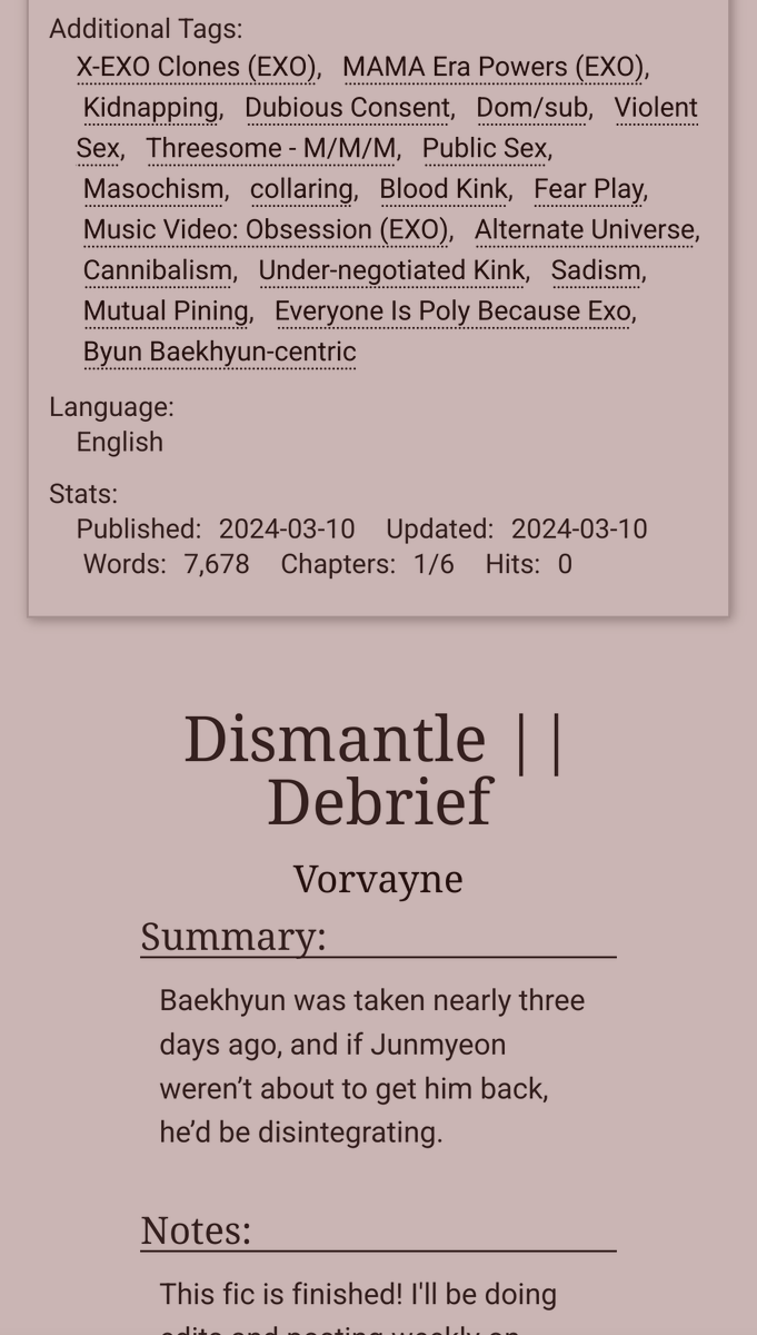 Vorvayne's tweet photo. NEW FIC!

Dismantle || Debrief 
EXO | Baekmyeon | Chapter 1/6 | 7.7k/63k | Explicit

🫀Part 1: Disguise 
🫀X-EXO clones
🫀 What have they done to Baekhyun?
🫀Junmyeon fights his shadow and loses
🫀 A collar, a cage, a belt, a rope https://t.co/77DeyWz6G9