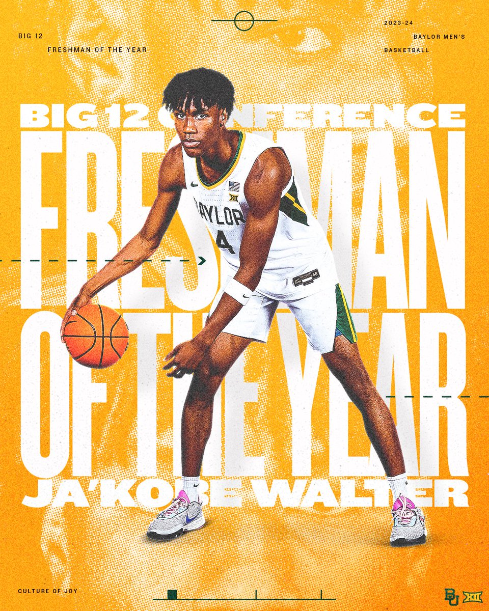 BaylorMBB's tweet photo. For the second straight season, your @Big12Conference Freshman of the Year is a Baylor Bear 🐻

📰 https://t.co/zcblTwhCK2

#SicEm | #CultureofJOY https://t.co/288PQbIjqb
