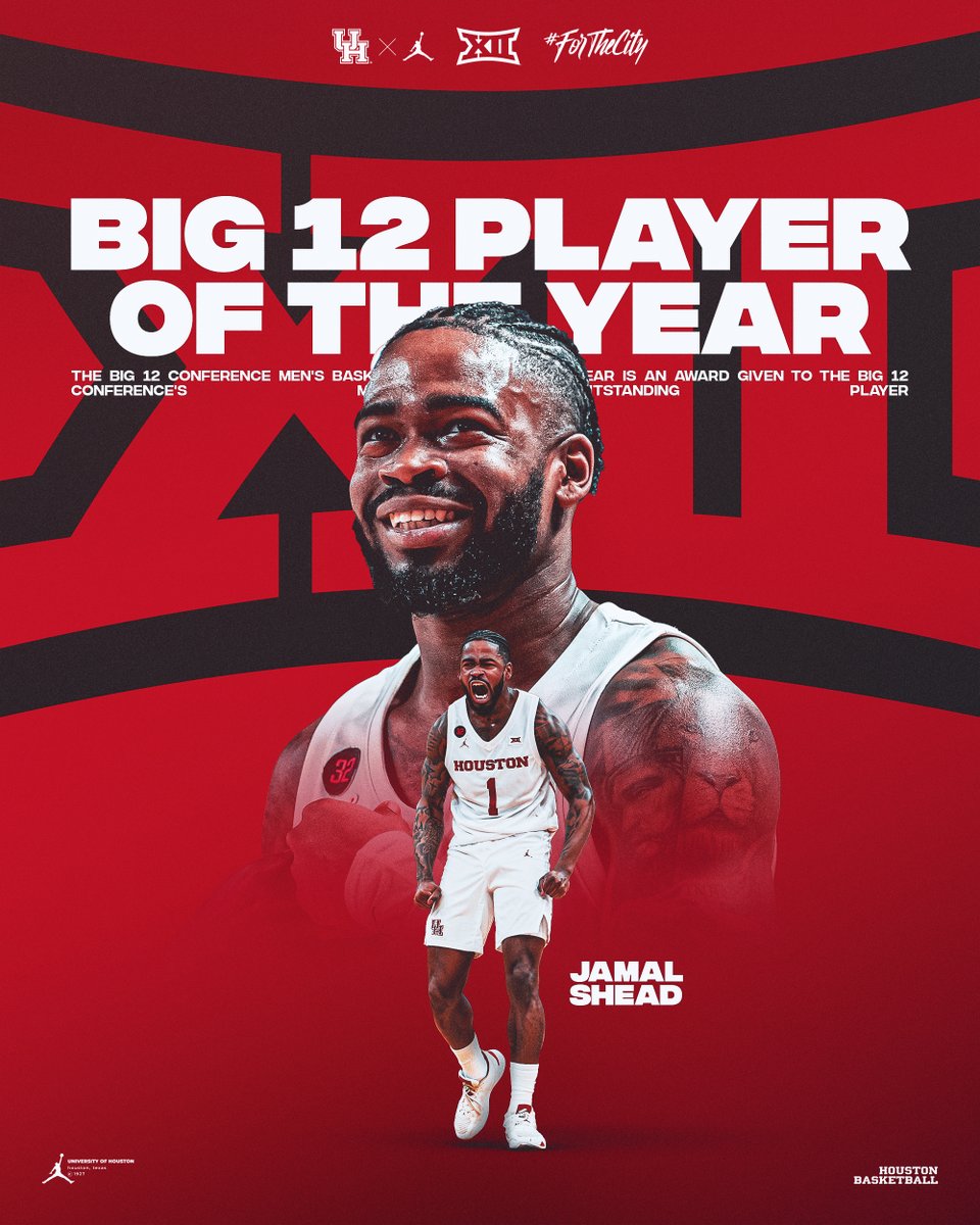 UHCougarMBK's tweet photo. On Saturday, @UHouston fans chanted it in Fertitta Center...

On Sunday, it happened...

@Thejshead is

🏀 Big 12 Player of the Year
🏀 Big 12 Defensive Player of the Year
🏀 All-Big 12 First Team (unanimous)
🏀 Big 12 All-Defensive Team

#ForTheCity x #GoCoogs https://t.co/mK2zA9gVwg