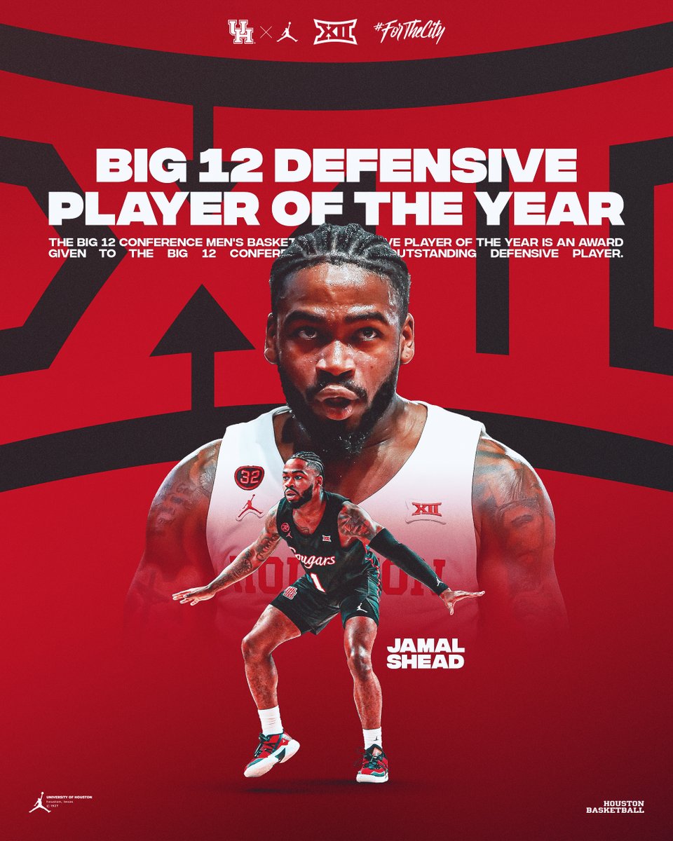 UHCougarMBK's tweet photo. On Saturday, @UHouston fans chanted it in Fertitta Center...

On Sunday, it happened...

@Thejshead is

🏀 Big 12 Player of the Year
🏀 Big 12 Defensive Player of the Year
🏀 All-Big 12 First Team (unanimous)
🏀 Big 12 All-Defensive Team

#ForTheCity x #GoCoogs https://t.co/mK2zA9gVwg