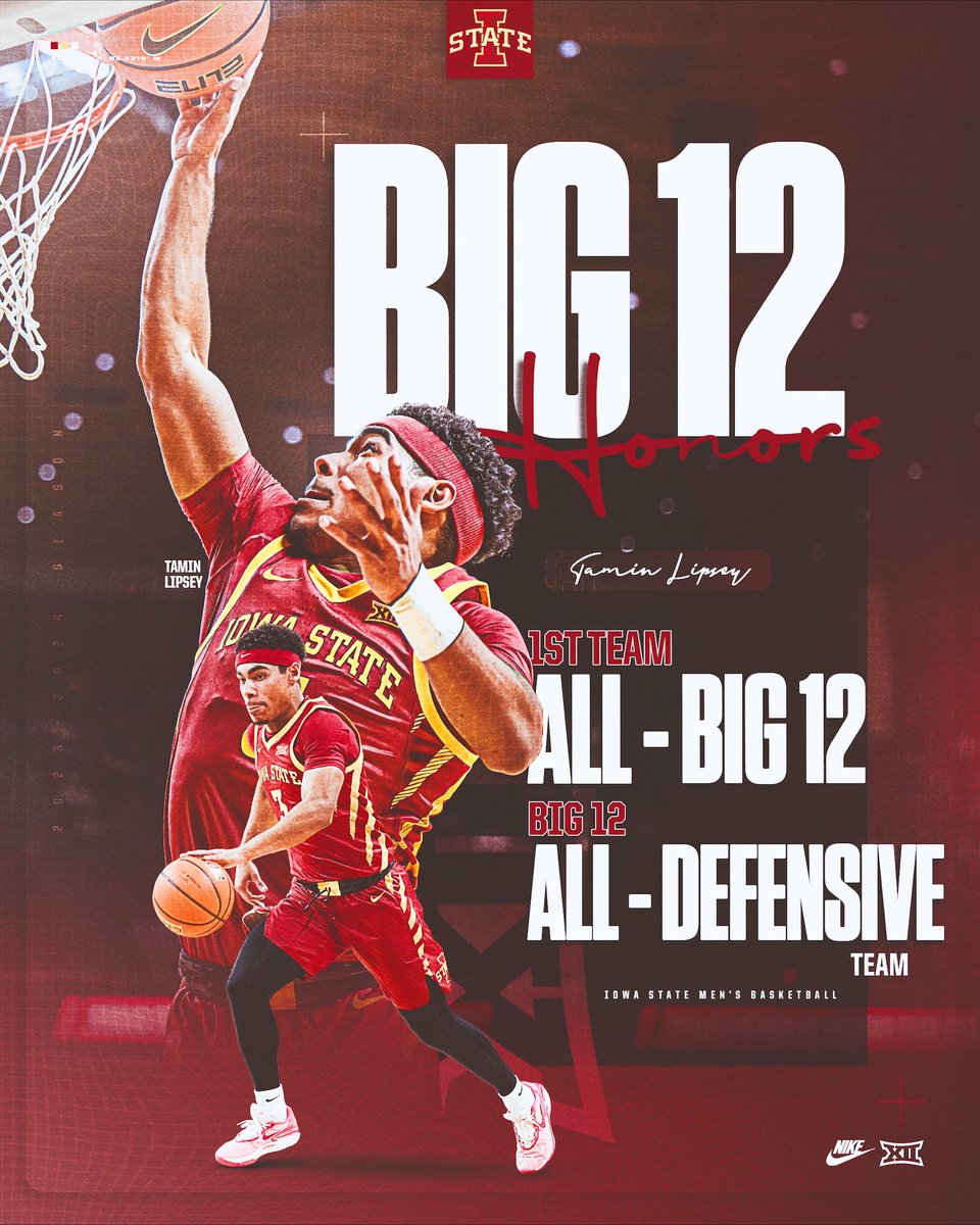 CycloneMBB's tweet photo. 𝙏𝙖𝙢𝙞𝙣 𝙇𝙞𝙥𝙨𝙚𝙮

𝗔𝗹𝗹-𝗕𝗶𝗴 𝟭𝟮 𝗙𝗶𝗿𝘀𝘁 𝗧𝗲𝗮𝗺
𝗕𝗶𝗴 𝟭𝟮 𝗔𝗹𝗹-𝗗𝗲𝗳𝗲𝗻𝘀𝗶𝘃𝗲 𝗧𝗲𝗮𝗺

-12.5 Points Per Game
-4.8 Assists Per Game (5th in Big 12)
-4.6 Rebounds Per Game 
-2.8 Steals Per Game (#4 in Nation)

📰: https://t.co/OyOxtMFbbs

#Cyclones | #C5C | @TaminLipsey