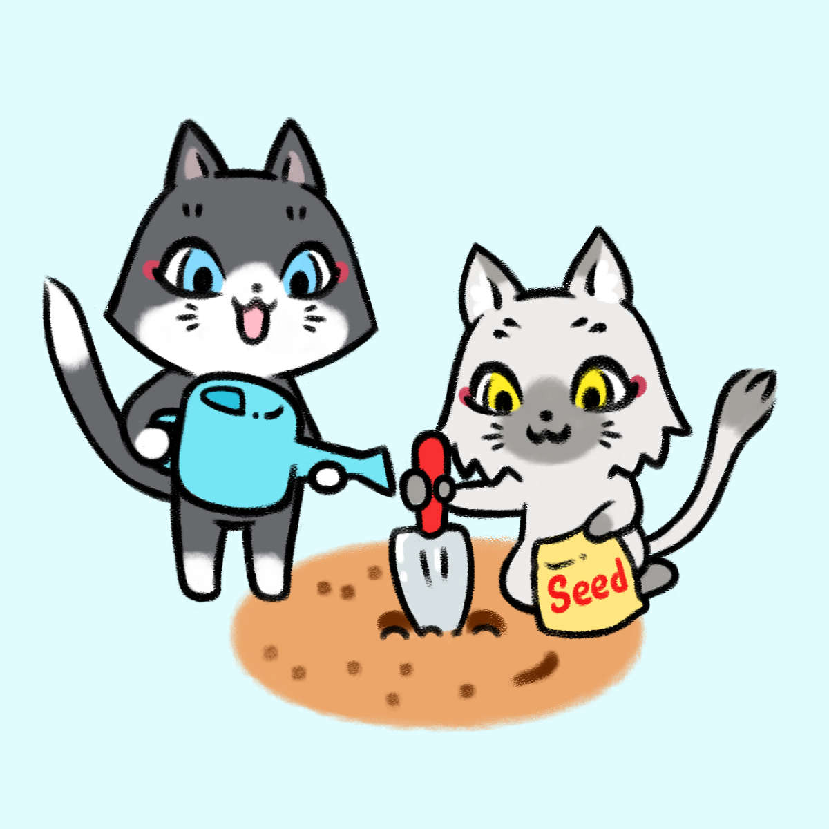 makami_cnp's tweet image. セツナ「はやく めがでて🌱」 
トワ「おおきく なあれ🐱」