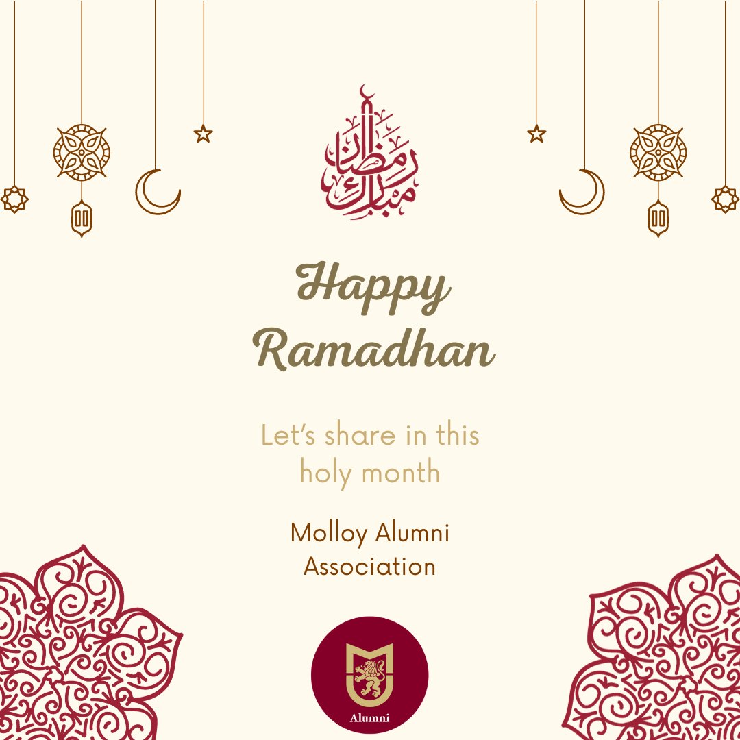 MolloyAlumni's tweet photo. 🌙 Wishing a blessed Ramadan to our Molloy Alumni community who are observing this holy month! May your days be filled with reflection, peace, and moments of spiritual growth. 🌟✨ Ramadan Mubarak! 🤲❤️ #MolloyAlumni #RamadanMubarak #ReflectionAndBlessings #UnityInSpirit https://t.co/SYVKcgZ7H7