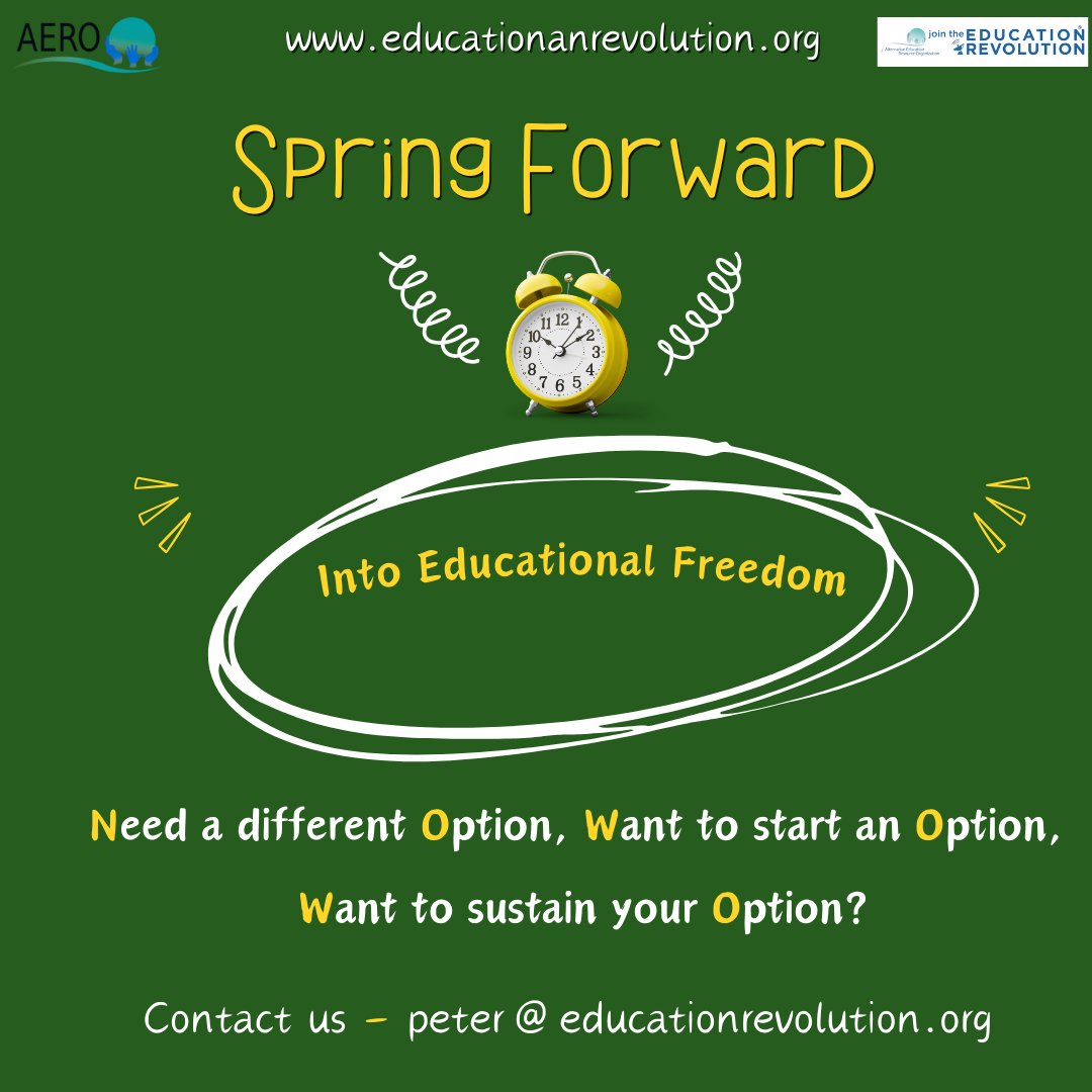 edualternatives's tweet photo. Spring into action, find a different option, create one or sustain one. peter@educationrevolution.org
#educationfreedom #learnerdirected #educationaloptions #selfdetermination https://t.co/HWnKQf1EFi