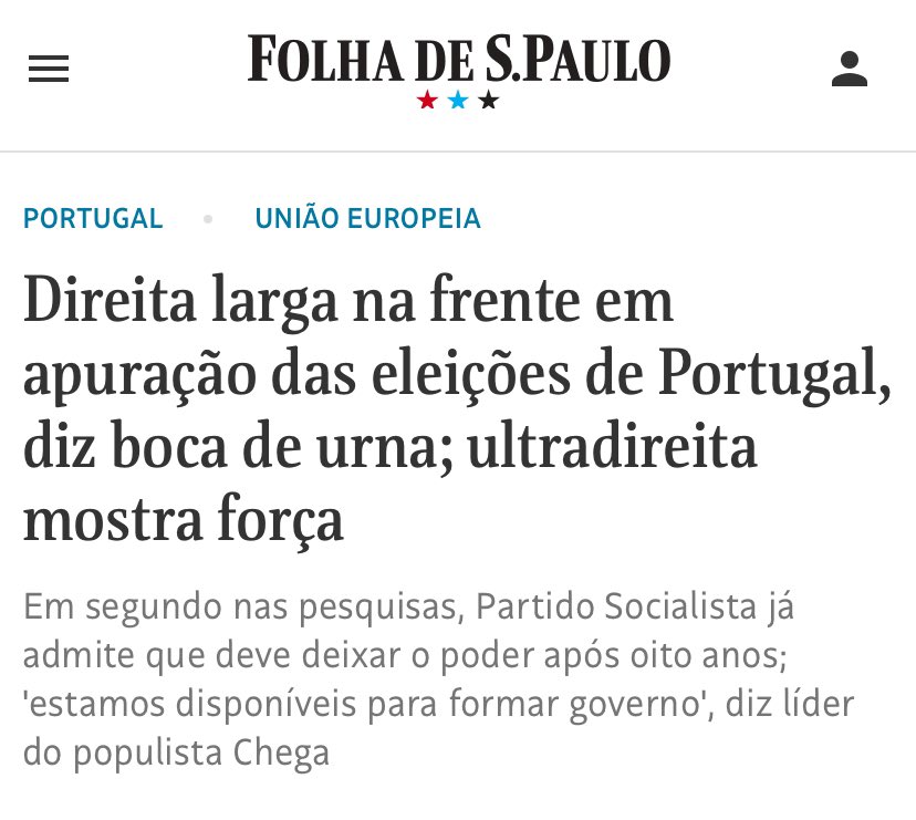 DamaDeFerroTV's tweet photo. Parabéns ao partido CHEGA, de DIREITA, pelo expressivo resultado nas eleições portuguesas.

Note a clássica canalhice da mídia aqui e acolá.

O PSDB deles (PSD - Partido Social Democrática) é chamado de “centro-direita”, já o CHEGA, do André Ventura, tanto cá quanto lá, eles chamam de EXTREMA DIREITA.

Menção honrosa a CNN Brasil, somente nesse caso, que chamou corretamente o CHEGA de “direita”, sem “extrema” ou “ultra”.

Novos tempos em Portugal 🇵🇹