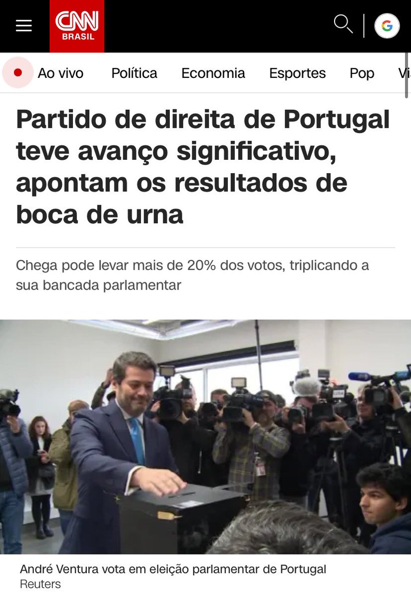 Parabéns ao partido CHEGA, de DIREITA, pelo expressivo resultado nas eleições portuguesas. Note a clássica canalhice da mídia aqui e acolá. O PSDB deles (PSD - Partido Social Democrática) é chamado de “centro-direita”, já o CHEGA, do André Ventura, tanto cá quanto lá, eles…