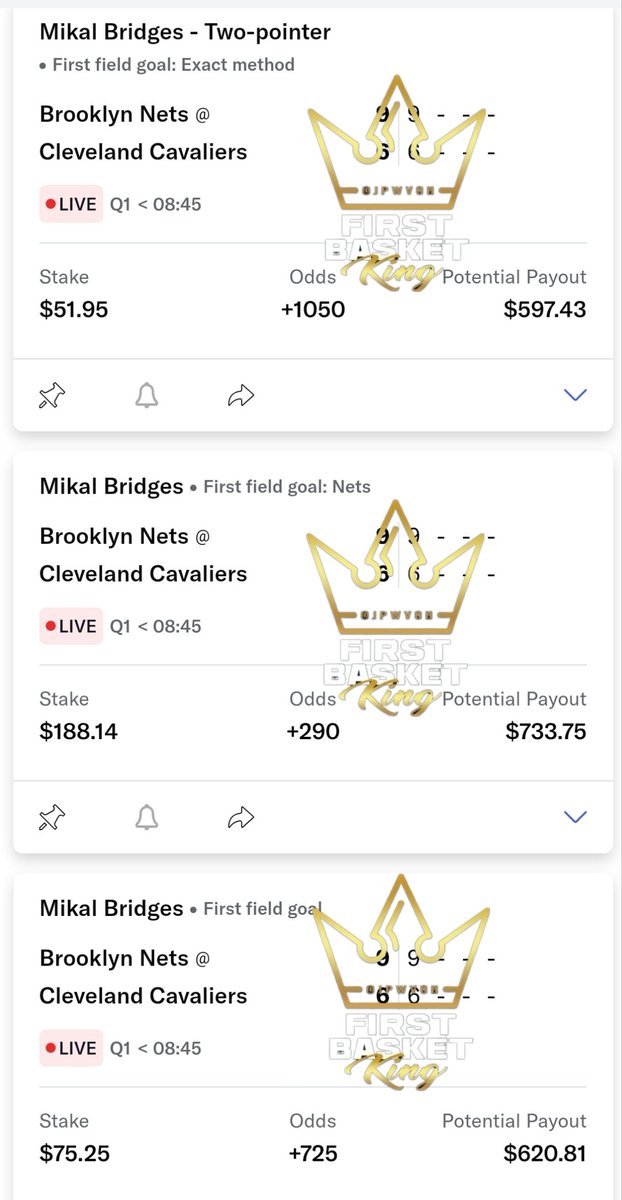 JPWVOH's tweet photo. Oh... look at that.  Yet another free first basket hit by yours truly.  I am the best at what I do. The end.  Who tailed? #FirstBasketKing 

Join the discord for all plays @BTBSupport - https://t.co/sO3TH9stci 

Side note .... best line on Bridges was on MGM...I am extremely limited there so had to bet it multiple ways to get my full profit.