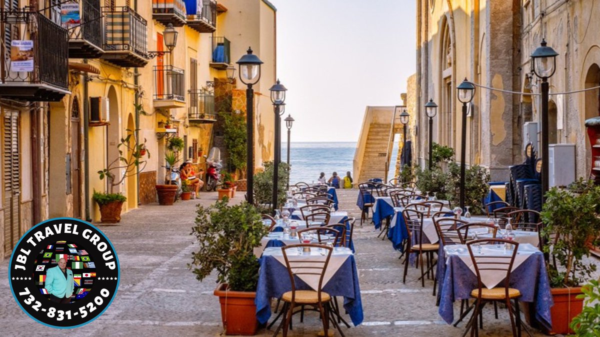 Tables are all set for a starlight dinner in Sicily's Cefalu. Shall we book one for you? Call the #jbltravelgroup and find out about all your #vacation options' #CefaluSicily #RomanticEvening #SicilianNight #DinnerUnderTheStars