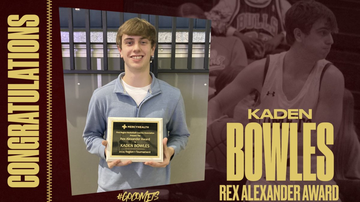 Congratulations to Kaden Bowles on winning the Dr. Rex Alexander Award. It is given annually at the Regional Tournament and voted on by the coaches of the participating schools. The Award is based on athletics, academics, and community service.