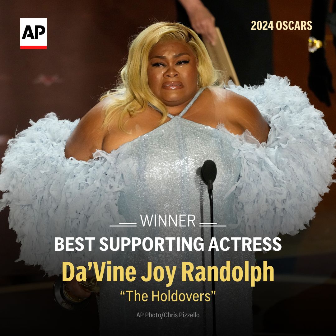 Da’Vine Joy Randolph wept as she accepted the night’s first Oscar – and hers.

Randolph won the Academy Award for best supporting actress for her performance as Mary Lamb in Alexander Payne’s “The Holdovers.” bit.ly/3vfi1Tz