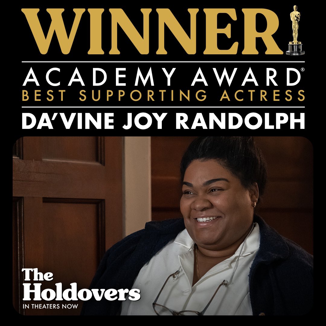 Congratulations to Da’Vine Joy Randolph on her Academy Award WIN for Best Supporting Actress in #TheHoldovers! 🏆