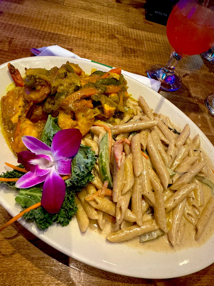 Sunday Eats. 

Rasta Pasta and Curry Salmon/Shrimp. 
#weekendvibes ##eatgoodfeelgood